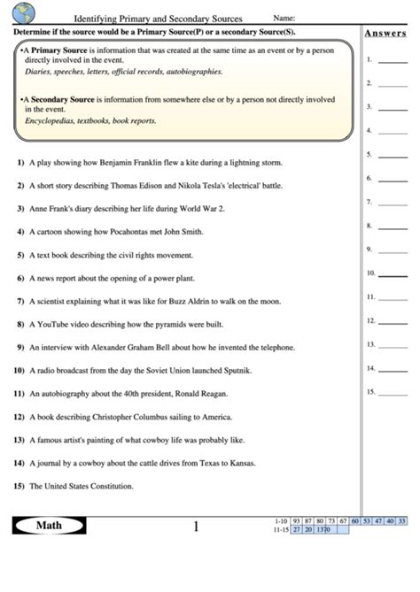 primary and secondary sources worksheet with answers pdf